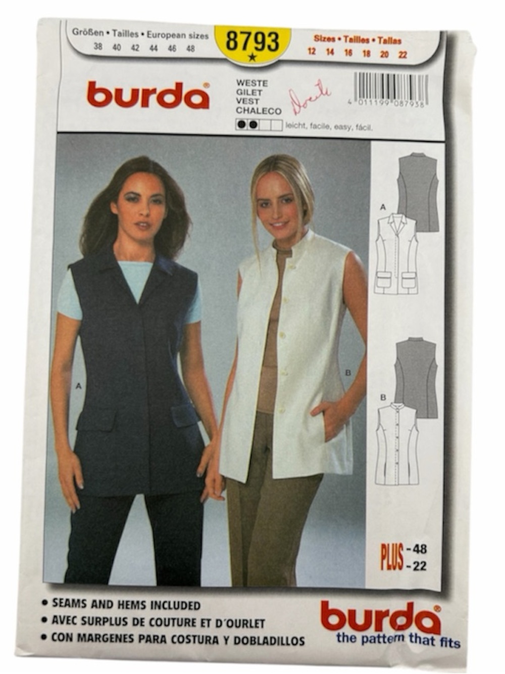 🧵 2 for 22$ 🧵 Burda Misses' Vest W/ Variations Sewing Pattern 8749
